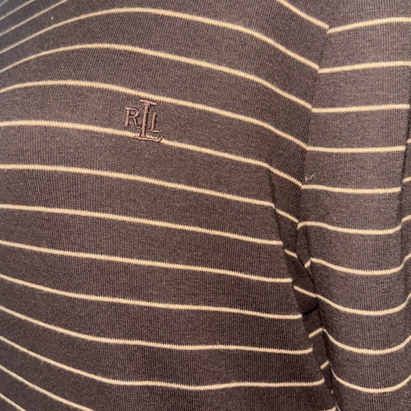 Lauren Ralph Lauren Women's Top Brown Striped Long Sleeve Cotton Stretch - Picture 4 of 6